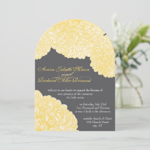 Vintage Floral Chrysanthemum Grey and Yellow Invitation
