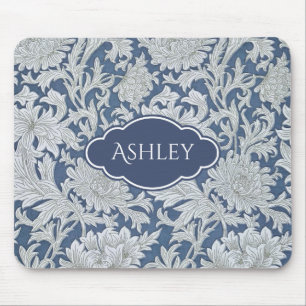 Vintage Floral Chrysanthemum Pattern with Monogram Mouse Pad