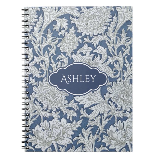 Vintage Floral Chrysanthemum Pattern with Monogram Notebook (Front)