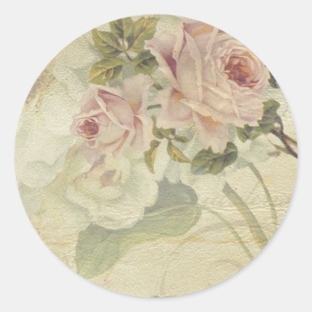 vintage floral classic round sticker (Front)