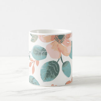 Vintage Floral Coffee Mug | Peach and Mint Botanic