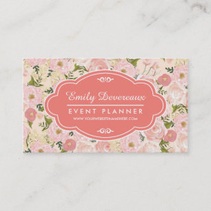 Vintage Floral Coral Peach Girly Flowers Business Card