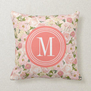 Vintage Floral Coral Peach Girly Flowers Cushion