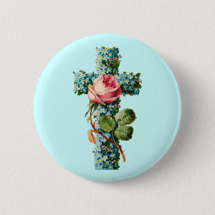 Vintage Floral Cross 6 Cm Round Badge
