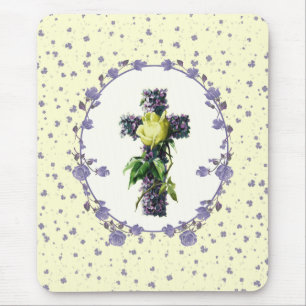 Vintage Floral Cross Easter Gift Mouse Pad