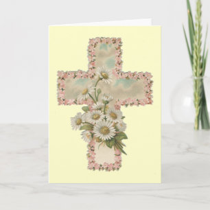 Vintage Floral Cross Holiday Card