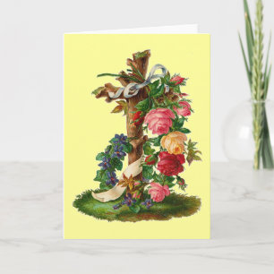 Vintage Floral Cross Holiday Card