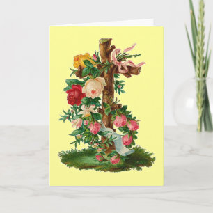 Vintage Floral Cross Holiday Card