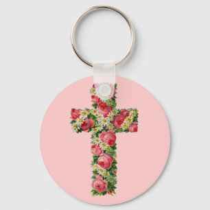 Vintage Floral Cross Key Ring