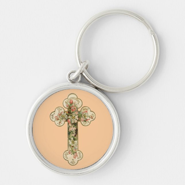 Vintage Floral Cross Key Ring (Front)