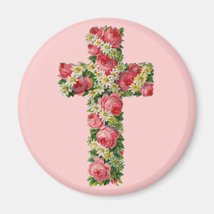 Vintage Floral Cross Magnet