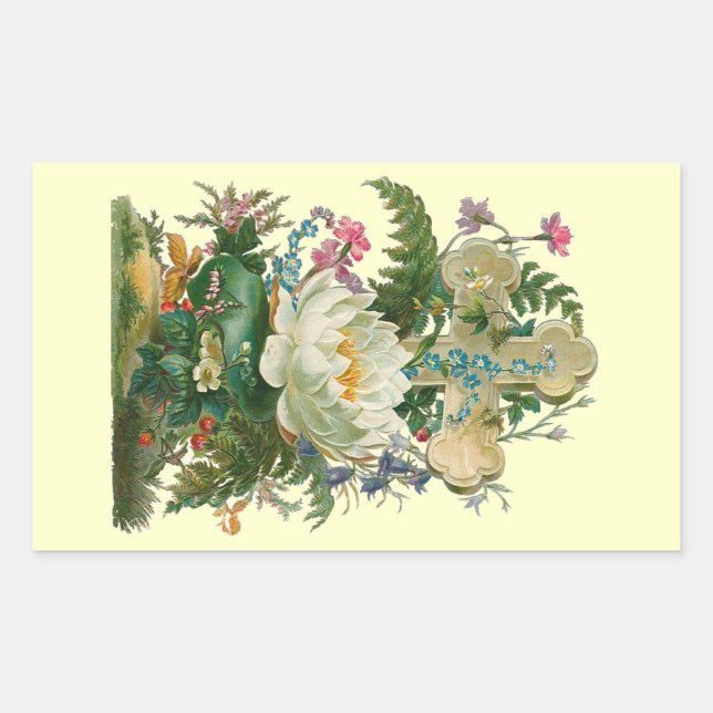 Vintage Floral Cross Rectangular Sticker (Front)