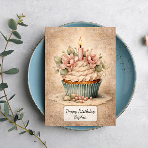 Vintage Floral Cupcake Card
