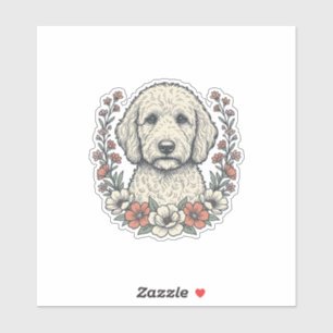Vintage Floral Curly Dog Portrait T-Shirt Design_1
