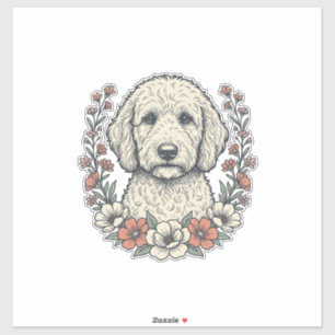 Vintage Floral Curly Dog Portrait T-Shirt Design_1
