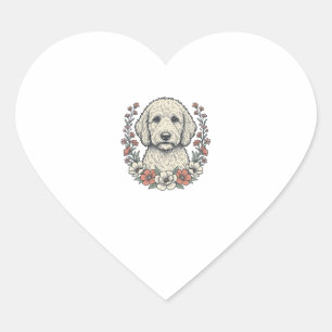 Vintage Floral Curly Dog Portrait T-Shirt Design_1 Heart Sticker