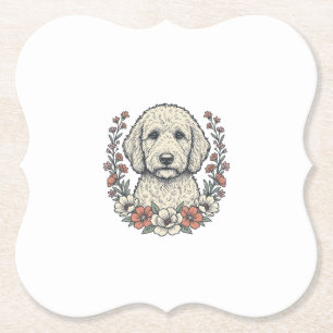 Vintage Floral Curly Dog Portrait T-Shirt Design_1 Paper Coaster