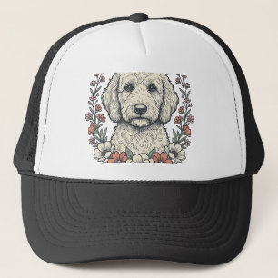 Vintage Floral Curly Dog Portrait T-Shirt Design_1 Trucker Hat