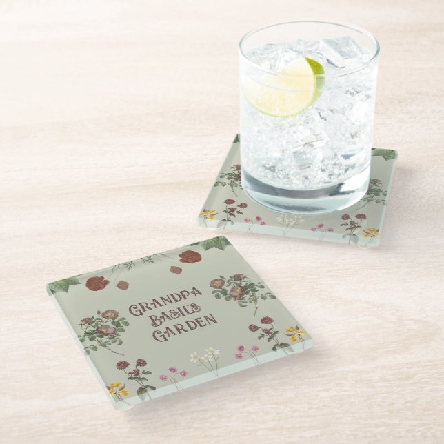 Vintage Floral Custom Display Garden Glass Coaster (Angled)