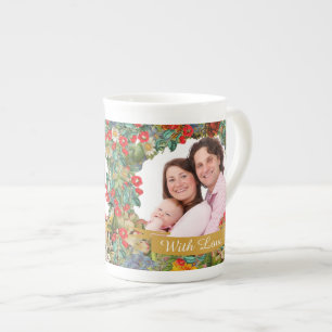 Vintage Floral Custom Photo Personalised Bone China Mug
