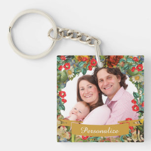 Vintage Floral Custom Photo Personalised Key Ring