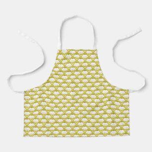 Vintage Floral Daisies Pattern Dark Gold & Olive Apron