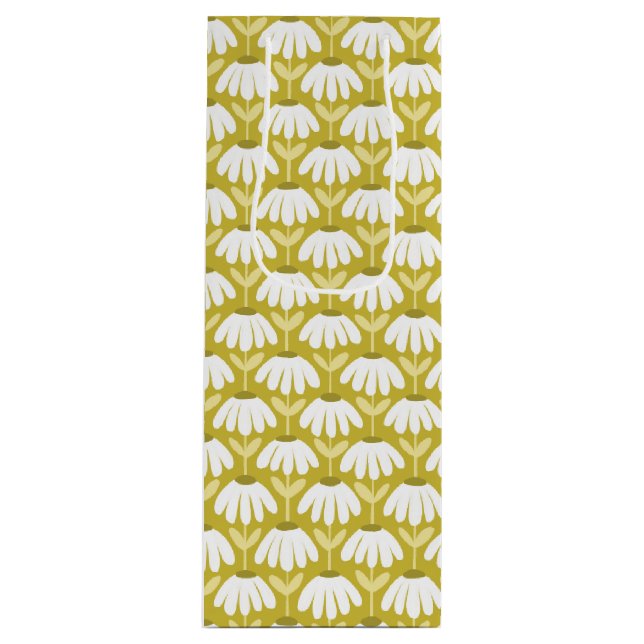 Vintage Floral Daisies Pattern Olive/Mustard Green Wine Gift Bag (Front)