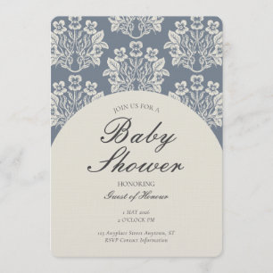 Vintage Floral Damask Baby Shower Blue Beige Invitation
