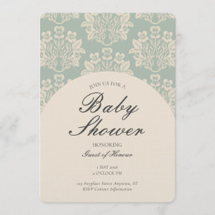 Vintage Floral Damask Baby Shower Cyan Beige Invitation