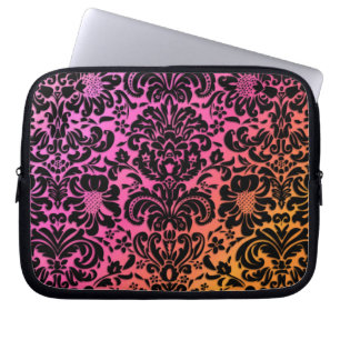 Vintage Floral Damask Black Pink Orange Laptop Sleeve