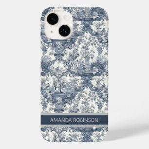Vintage floral damask Blue toile de jouy monogram Case-Mate iPhone 14 Case