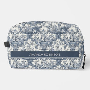 Vintage floral damask Blue toile de jouy monogram Dopp Kit