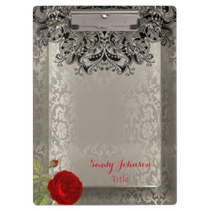 Vintage Floral Damask in Antique Silver Clipboard