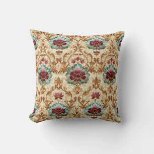 Vintage Floral Damask in Turquoise and Burgundy Cushion