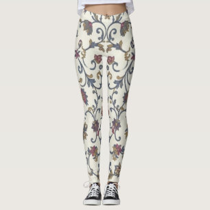 Vintage Floral Damask Leggings Ornate Vintage Tape