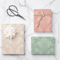 Vintage Floral Damask-Pastel Peach, Green, Cream
