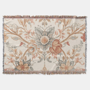 Vintage Floral Damask Pattern with Roses and Leave Throw Blanket