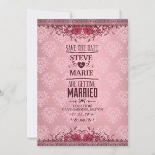 Vintage Floral Damask Wedding Invitation