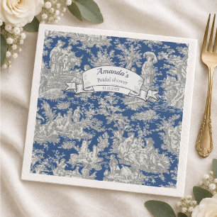 Vintage floral dark blue toile de jouy shower napkin