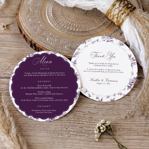 Vintage Floral Dark Purple Thank You Round Wedding Menu