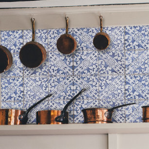 Vintage Floral Delft Blue and White Tile Decoupage Tissue Paper