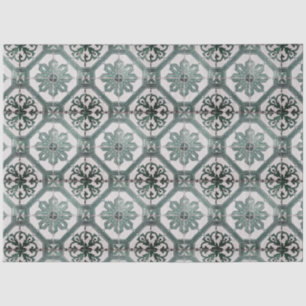 Vintage Floral Delft Green Tile Decoupage  Tissue Paper