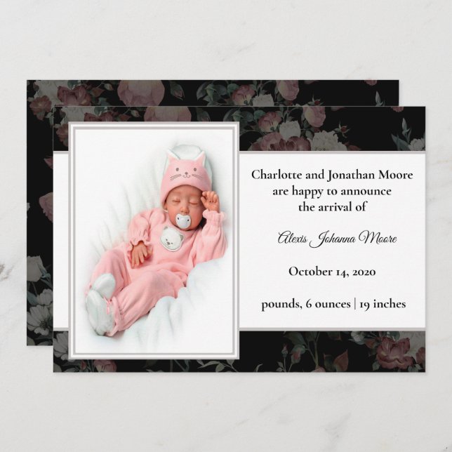 Vintage Floral Design Birth Announcement (Front/Back)