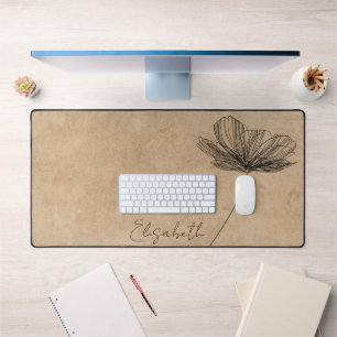 Vintage Floral Design Cute Boho Girly Tan Custom Desk Mat