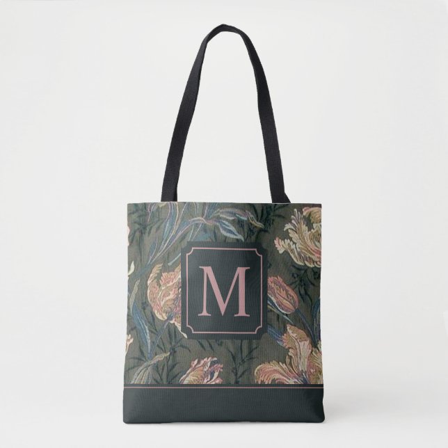 Vintage Floral Design Monogram | Tote Bag (Front)