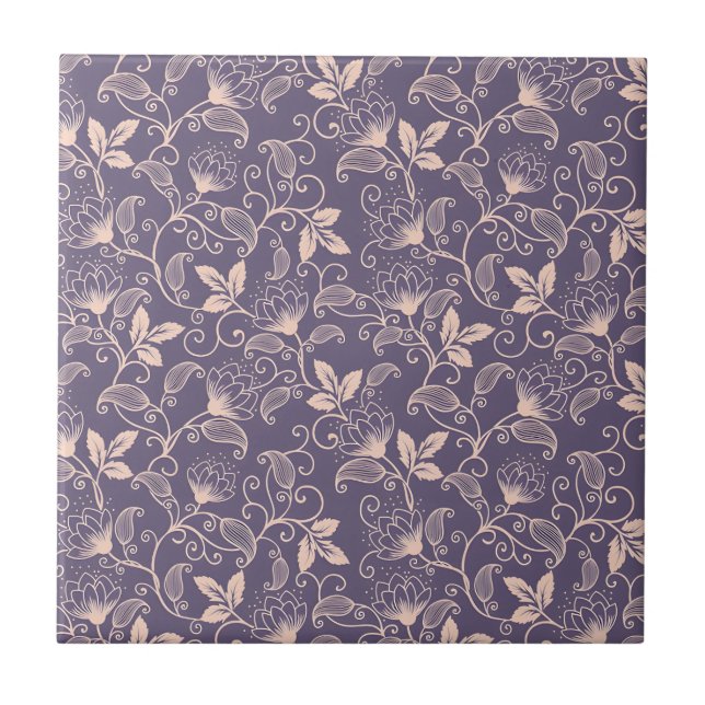 Vintage Floral Design with Swirling Vines Ceramic Tile (Front)