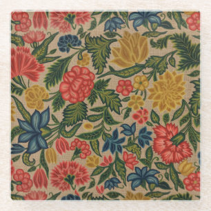 Vintage Floral Designer Garden Artwork Glass Coaster