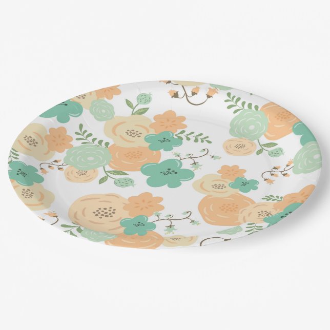 Vintage Floral Disposable Party Paper Plate (Angled)