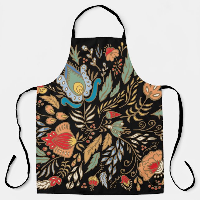 Vintage Floral Doodle: Oriental Design. Apron (Front)
