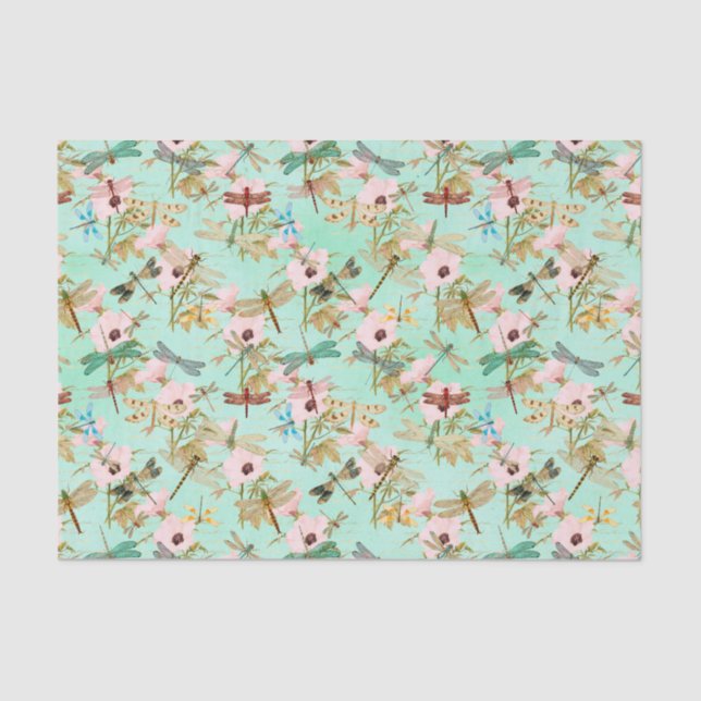 Vintage Floral Dragonfly Tissue Paper (Front)